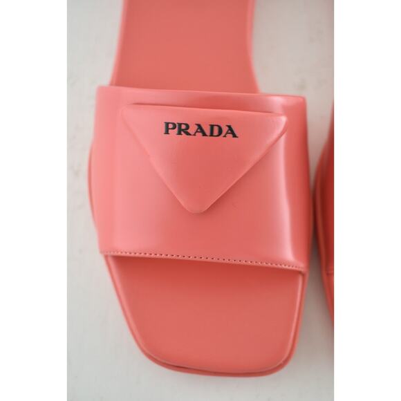 Prada Corallo Red Rubber Leather Triangle Logo Slide Sandal Flip Flop Flat 36.5 - Picture 7 of 12
